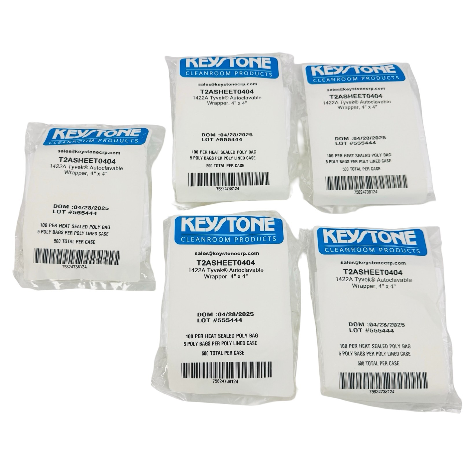 Autoclavable Wrapper made with 1422A Tyvek®, 4″ x 4″ 5 PACK