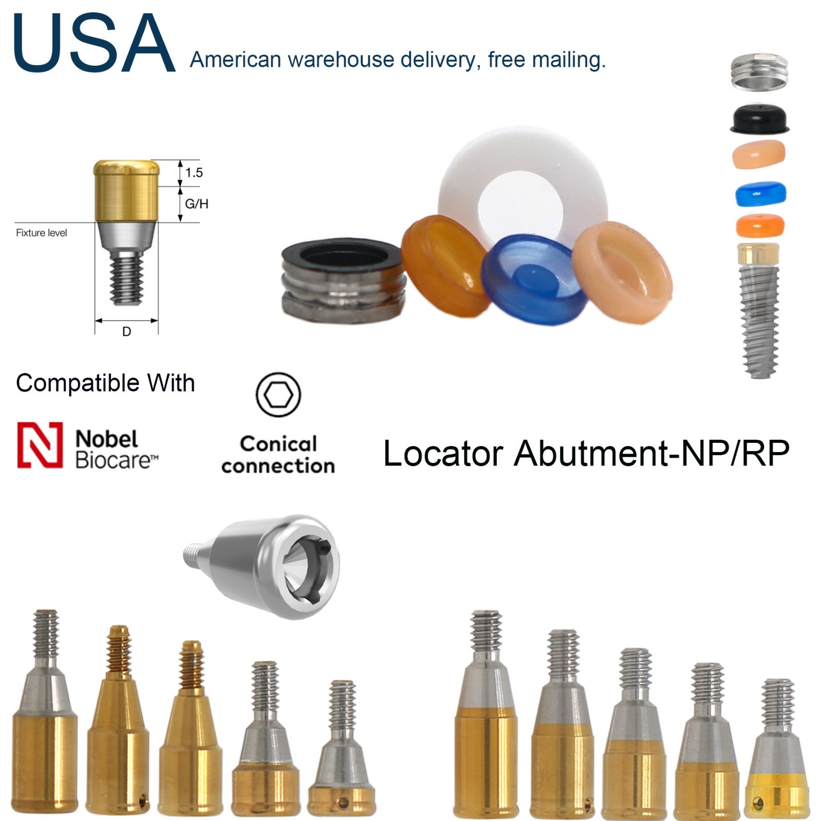 US Locator Attachment Abutment Narrow/Regular Platform fits Nobel Active Conical