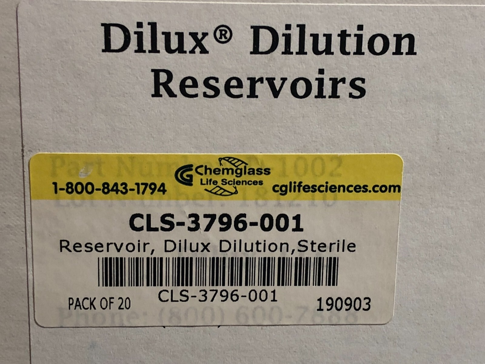 Chemglass Dilux Dilution Reservoirs Sterile CLS-3796-001