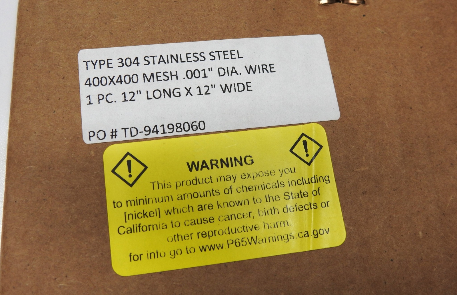 Type 304 Stainless Steel 400×400 Woven Wire Mesh .001″ (12″ x 12″)