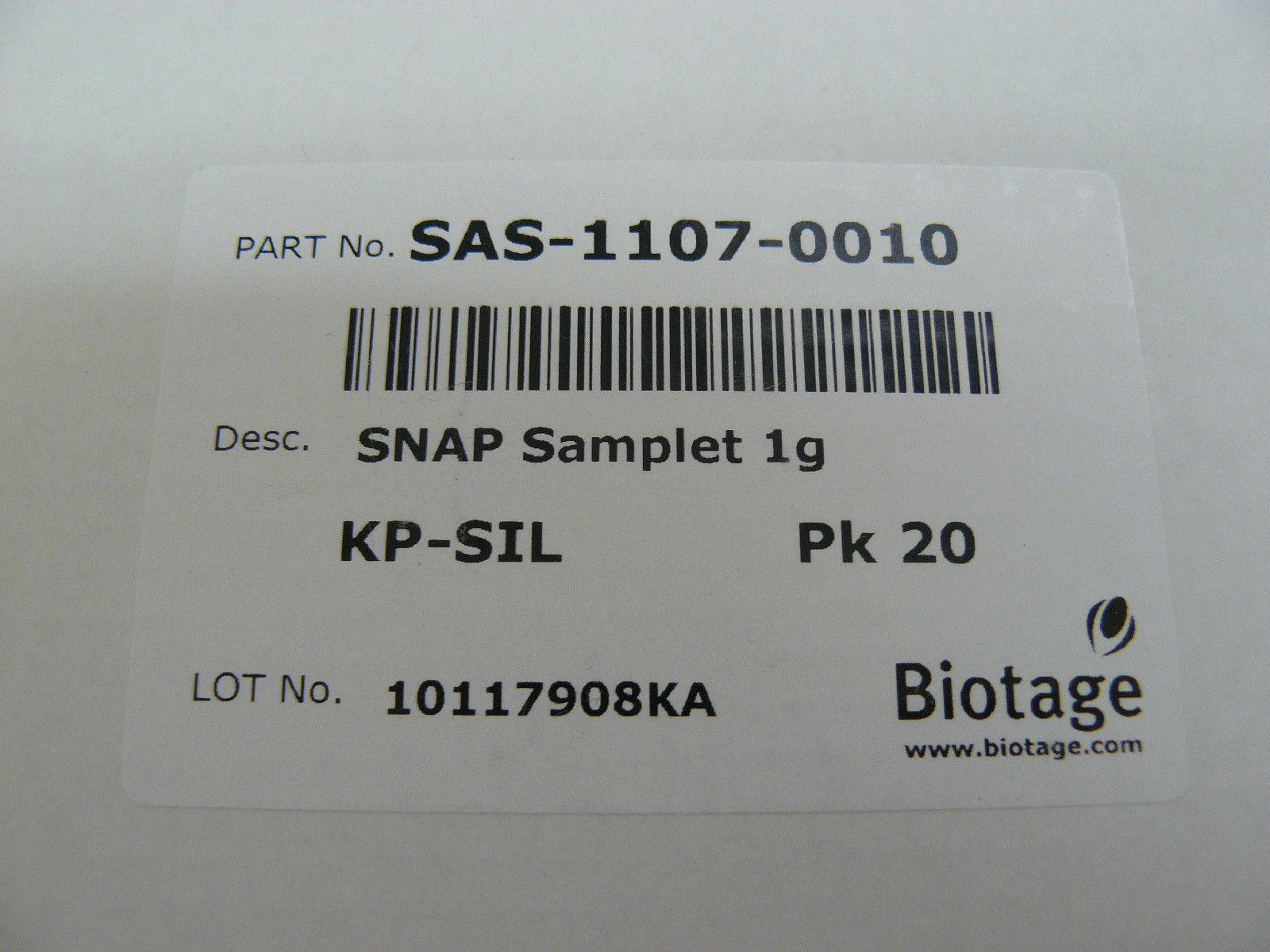 BIOTAGE SAS-1107-0010 SNAP SAMPLET 1G KP-SIL 20 PACK