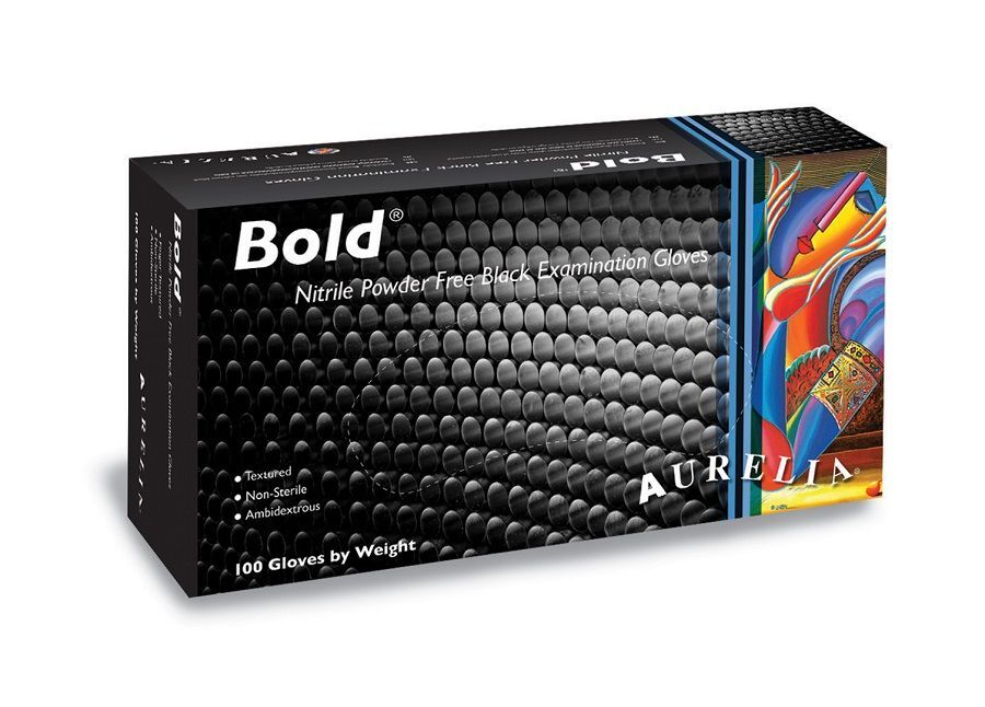 Aurelia Bold Nitrile Exam gloves: MEDIUM 100/Bx. 5 mil Thickness, Powder-Free