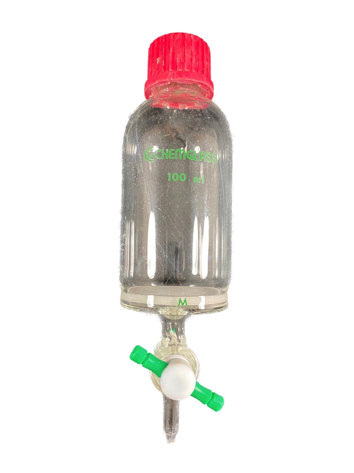 CHEMGLASS Glass 100mL GL-25 M Frit Luer Solid Phase Peptide Synthesis Vessel