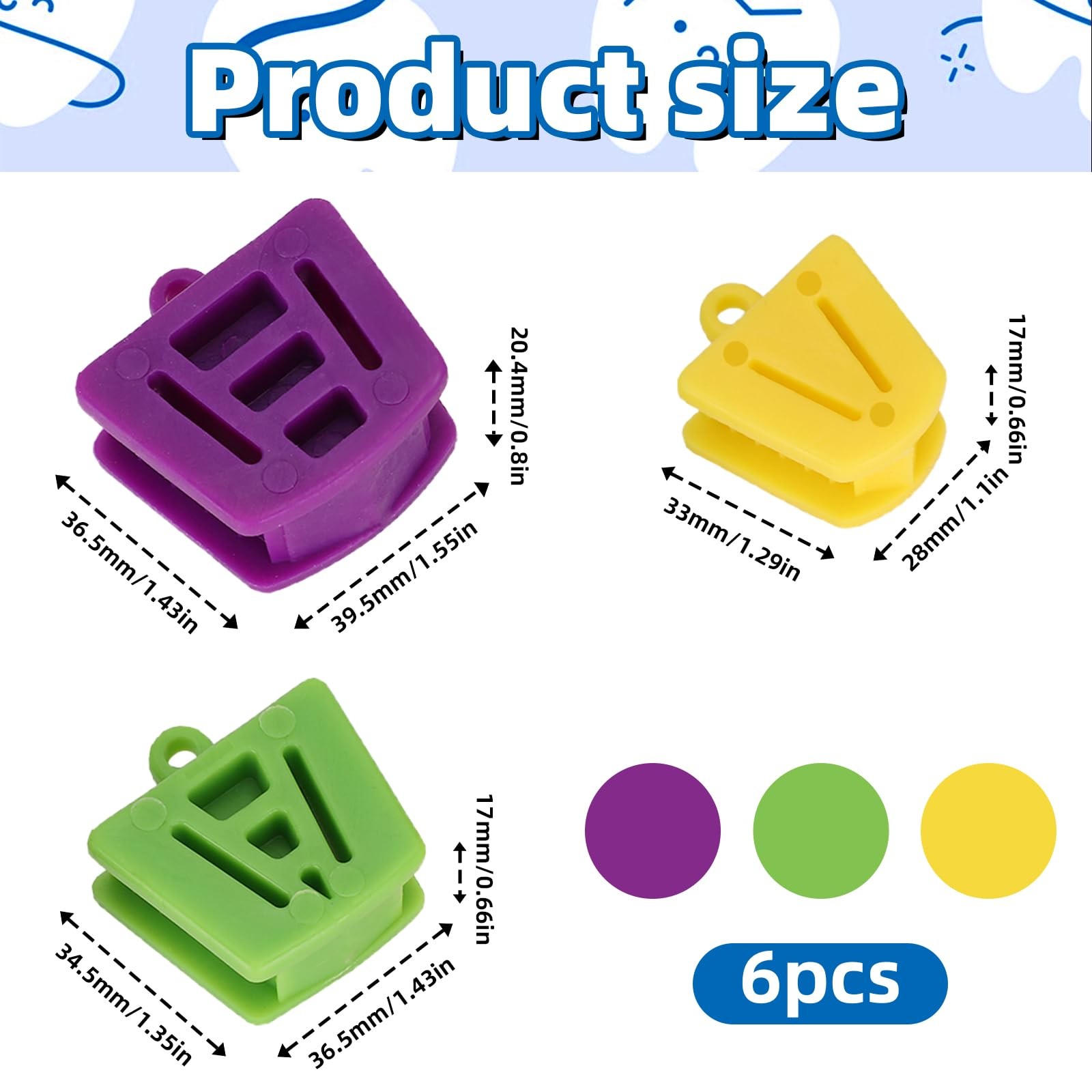 6 Pack 3 Sizes Dental Silicone Bite Blocks, Color Coded Multicolor