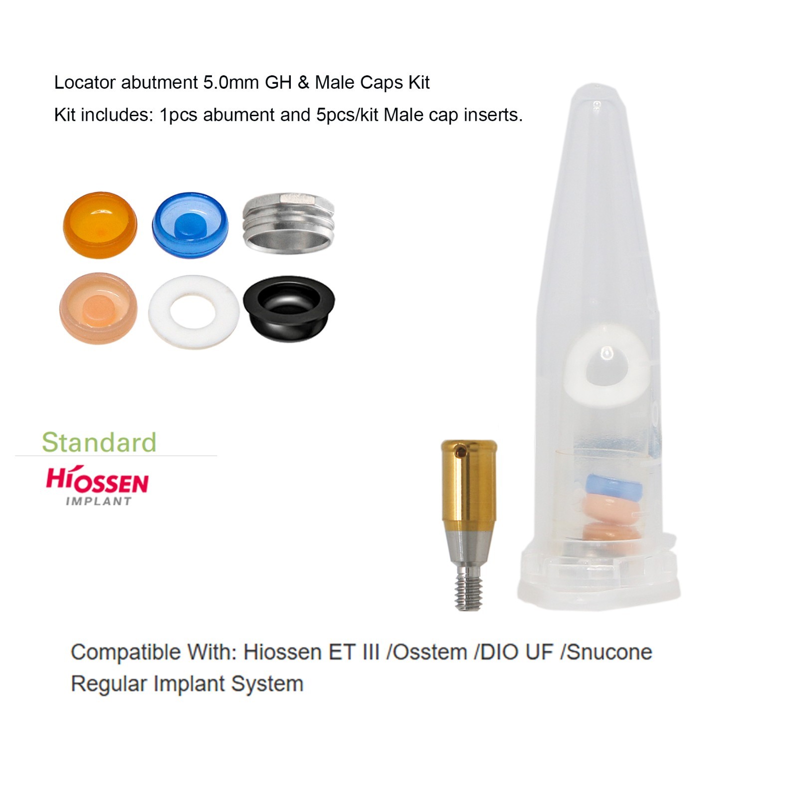Hiossen Overdenture Locator Abutment Male Cap Inserts fits Oss Regular Implants