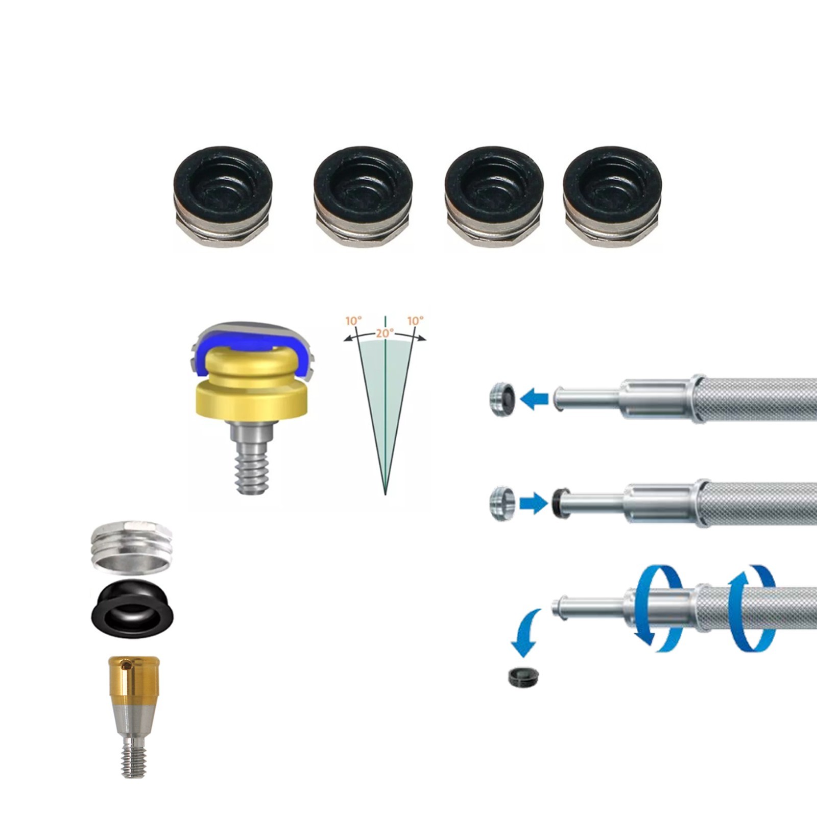 Replacement Metal Housing & Lab Processing Cap Inserts Assembly Fit Zest Locator