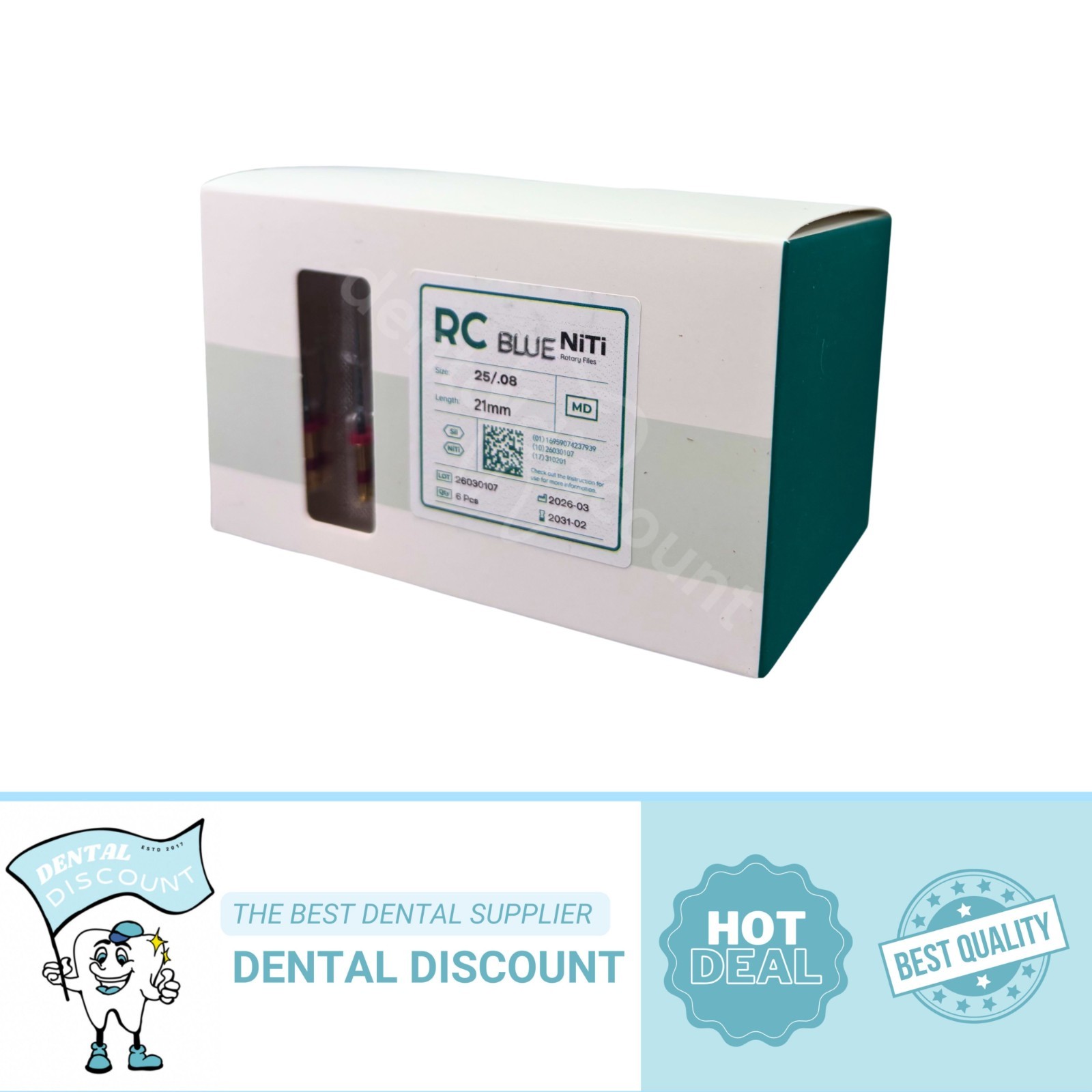 Dental Blue Endodontic Reciprocating NiTi Root Canal Files Rotary 21mm R25 6pcs