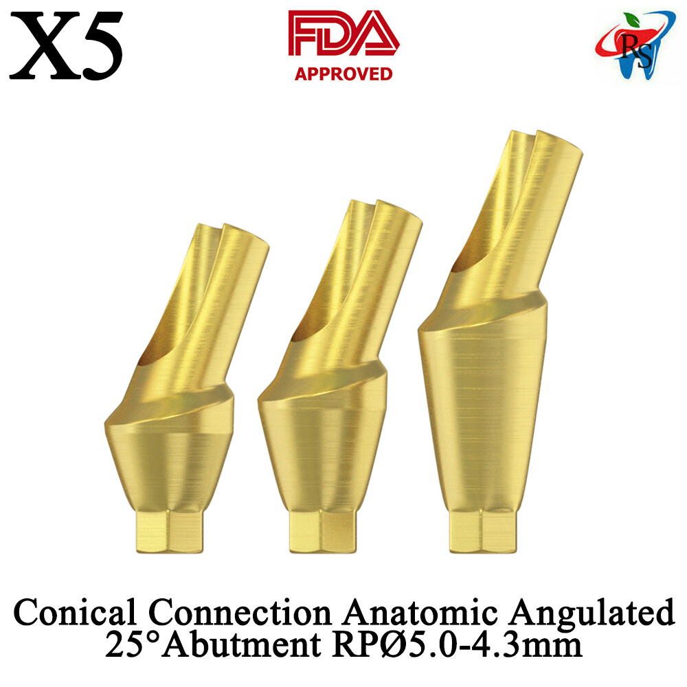 5pcs Dental Abutment Anatomic Angulated 25° Conical Connection RPØ5.0-4.3mm