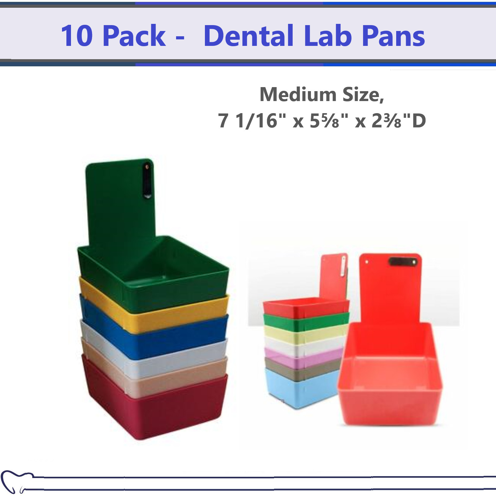 16/Box Standard Dental Lab Pans 7″ x 5¾” x 2½” Plastic With Stainless Steel Clip