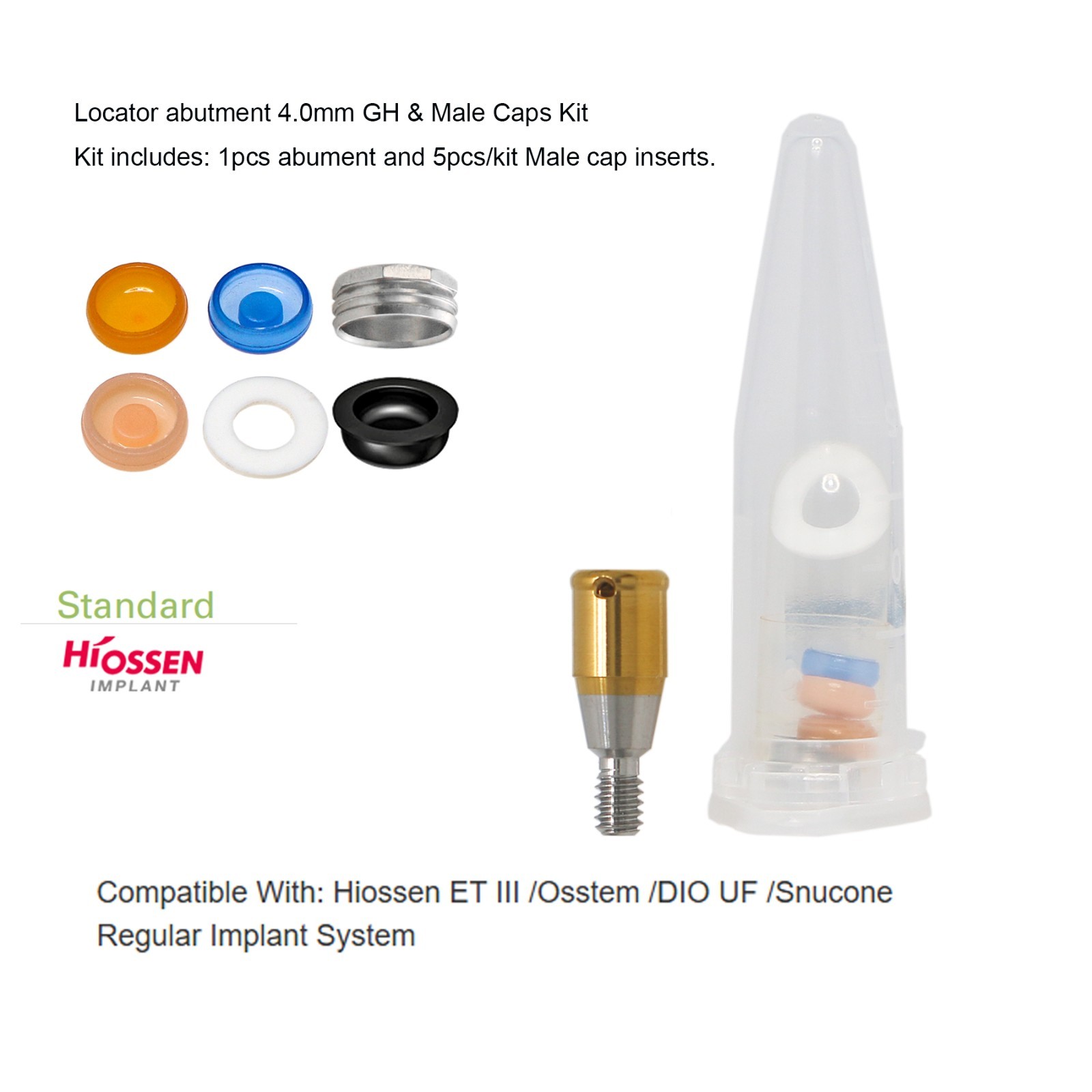 Hiossen Overdenture Locator Abutment Male Cap Inserts fits Oss Regular Implants