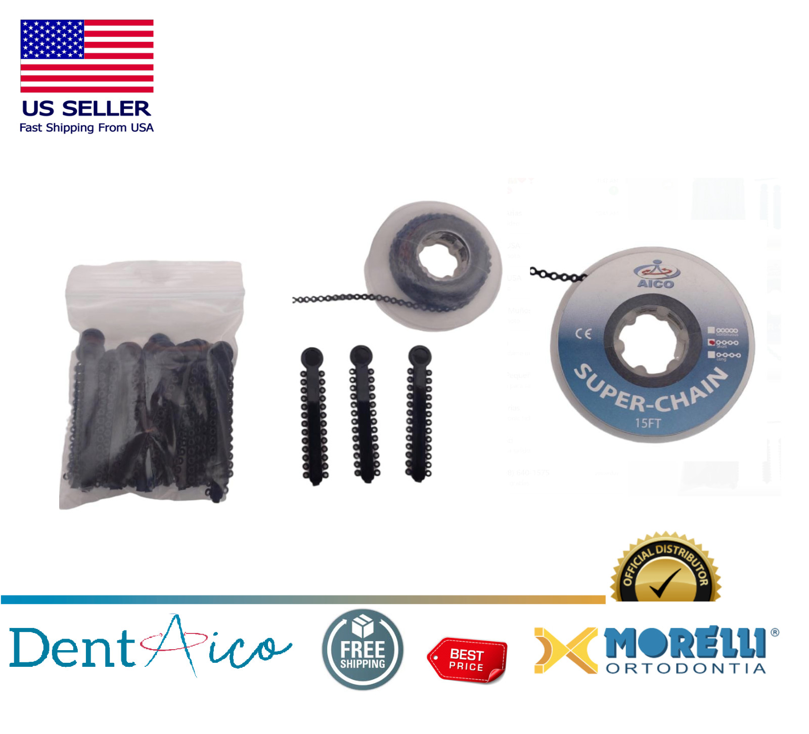 Elastic Ligature Modules & Power Chain Short Black Dentaico Orthodontic Supply