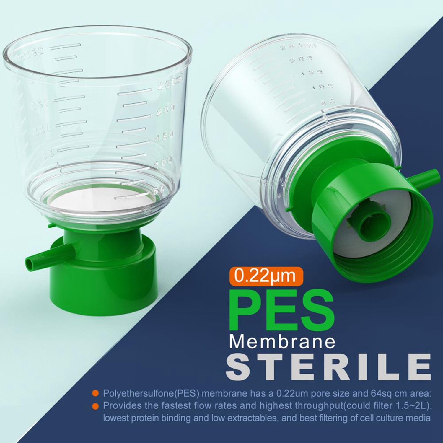 (4 Pack) Lab 250mL Disposable Sterile Vacuum Filter Bottle PES Membrane 0.22μm