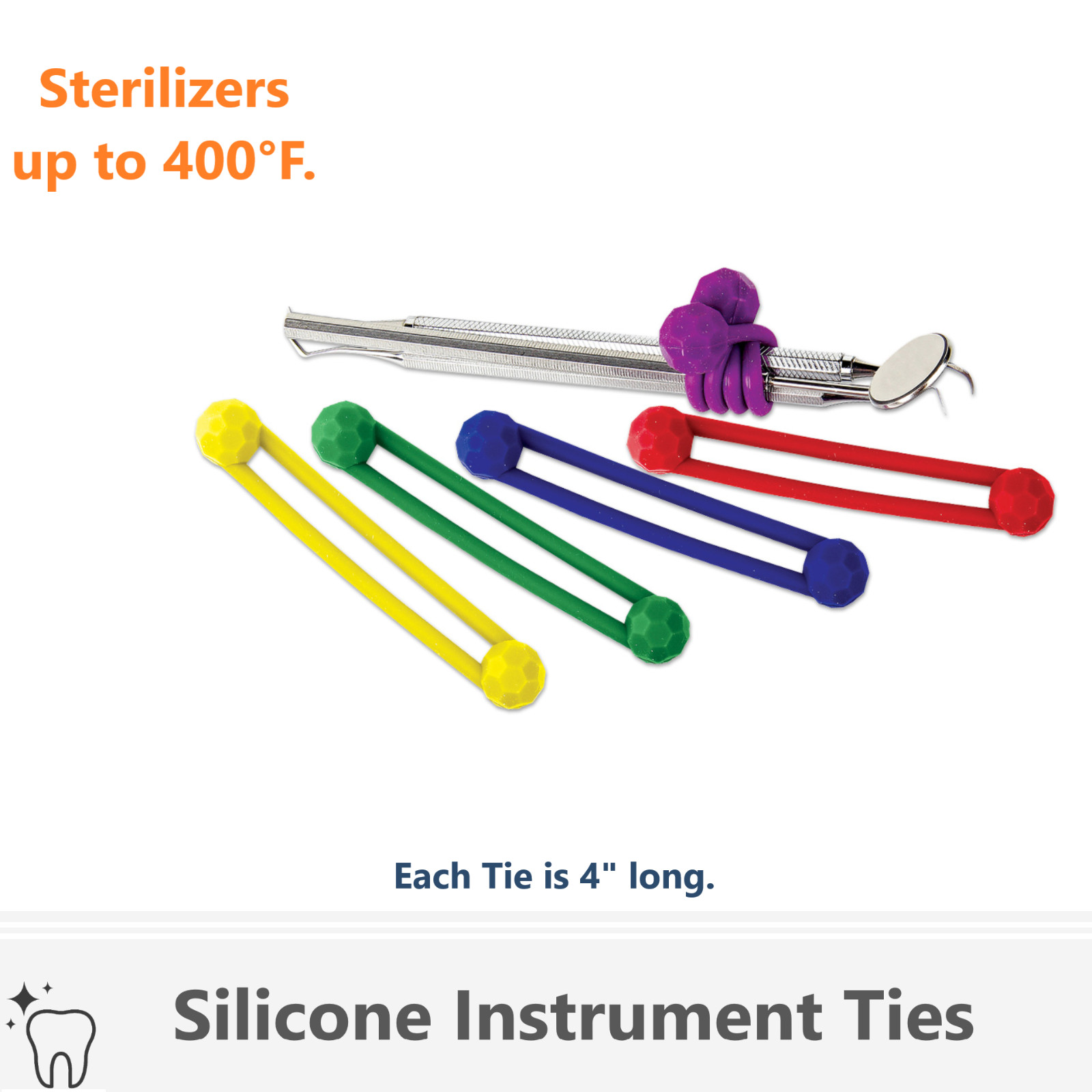 Dental Silicone Instrument Ties – Bundling System, Sterilize Upto 400F, 4″ Long