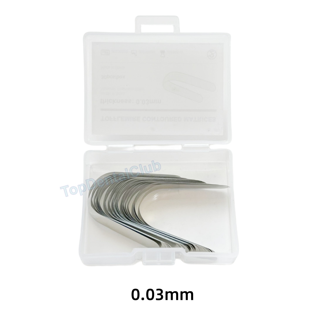 0.03mm/0.038mm Dental Tofflemire Contoured Matrices Stainless Steel Matrix Bands