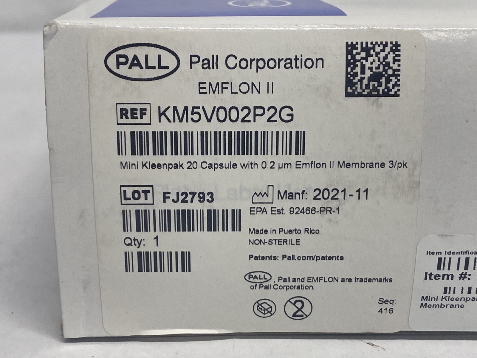 (3/Pk) PALL Mini Kleenpak Filter Capsules w/0.2um Emflon II Membrane KM5V002P2G