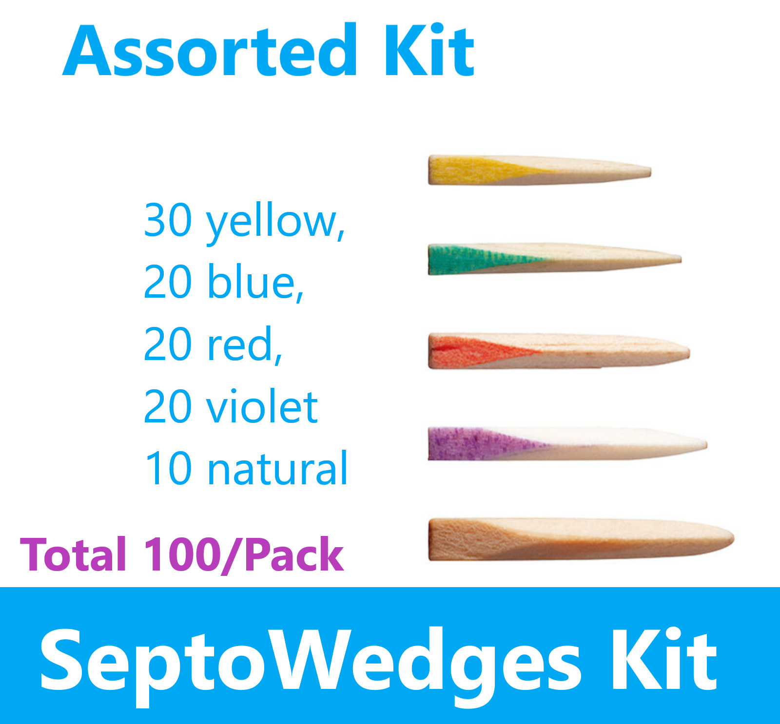 Dental Wood Wedges SeptoWedges, Assorted 100/Pack, 5 Sizes