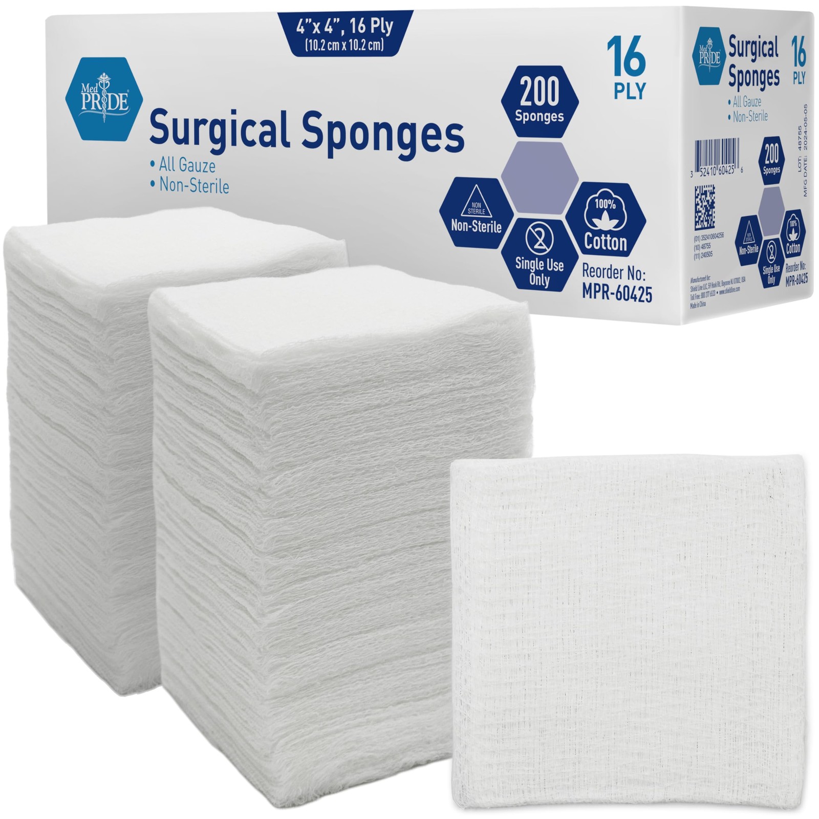 MED PRIDE All Cotton Non-Stick Bandage Supplies 4x4in 4×4 Inch (Pack of 200)