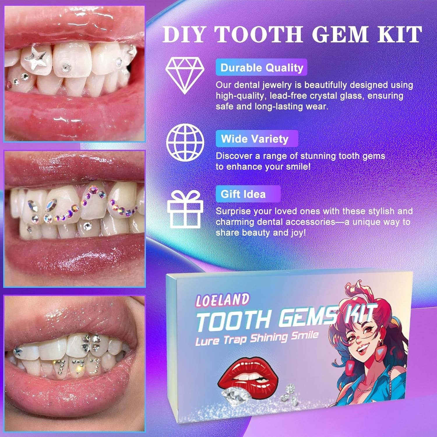 Stylish DIY Tooth Gem Kit: 200+ Crystals for Effortless Smile Transformation