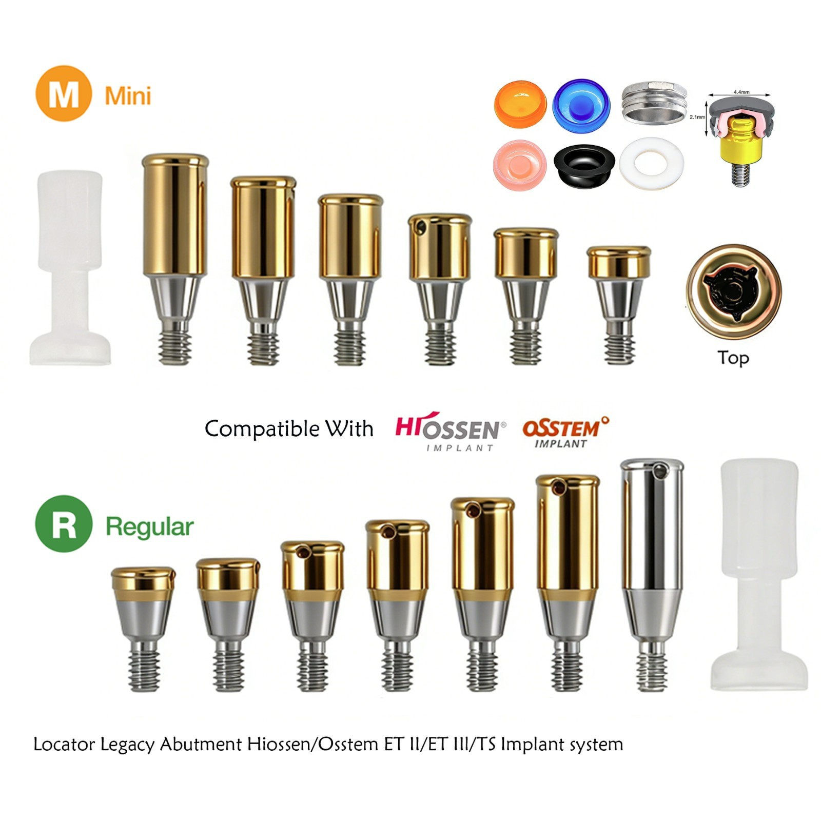 Hiossen Implant Locator Titanium Abutment 3.7mm Dia 1-7.0 mm Height Mini/Regular