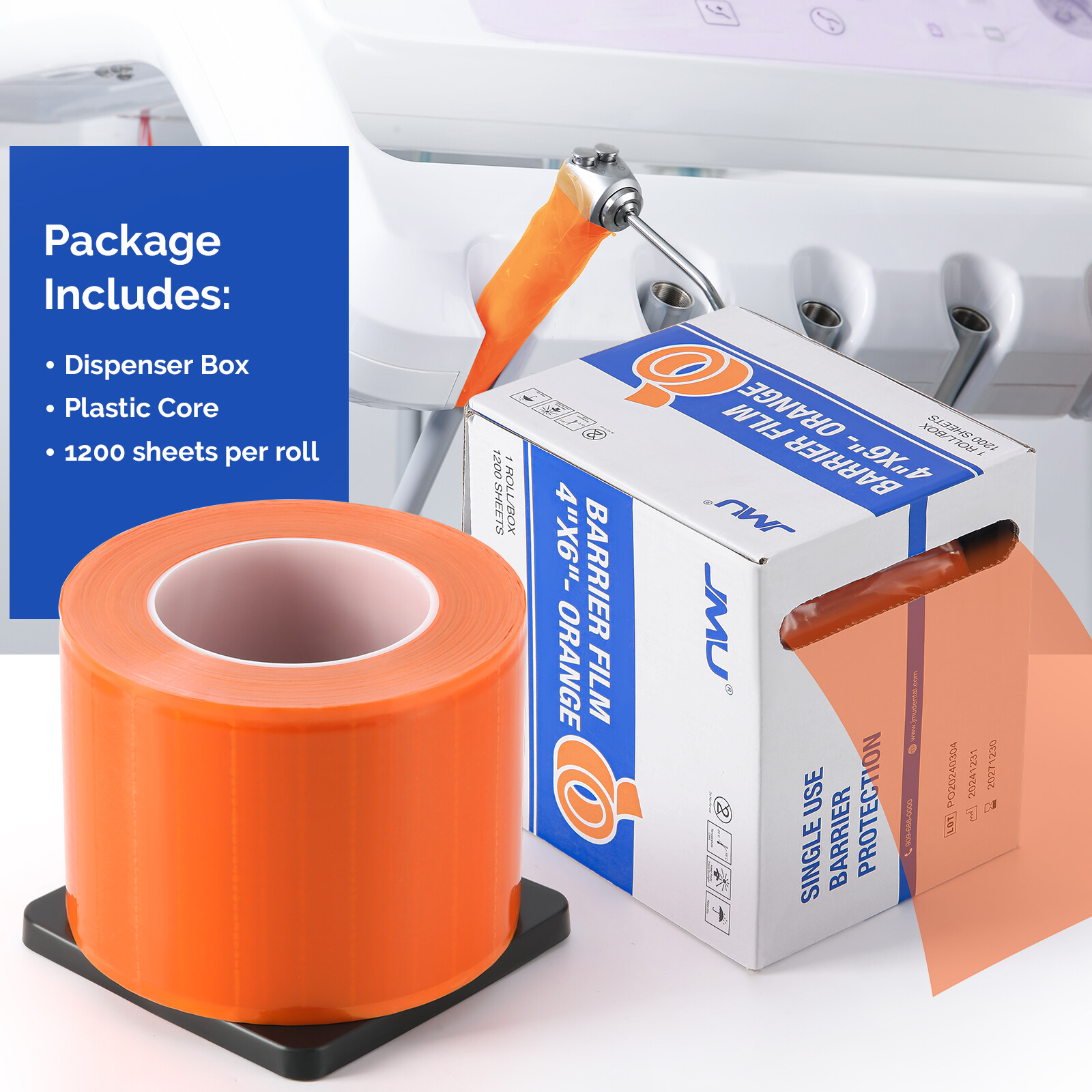 JMU Dental Barrier Film Sleeves Plastic Protect Tape 1200 Sheets/Roll 4X6″