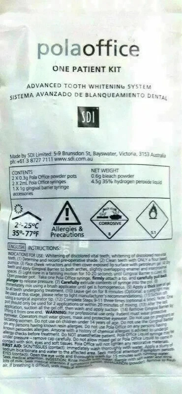 Dental SDI POLA OFFICE Tooth Whitening System 1 Pateint Kit exp 26 US TARIFF PAI