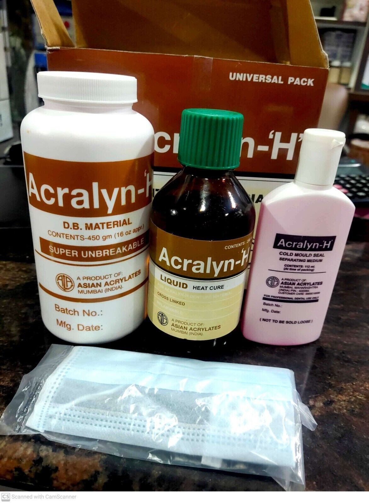 Dental Acralyn H Unbreakable Heat Cure Denture Material-Powder 450g Liquid 225ml