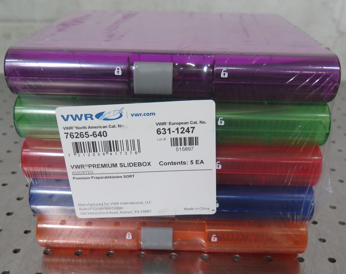 R199846 Pk of (5) VWR Premium SlideBox 76265-640 Microscope Slide Box