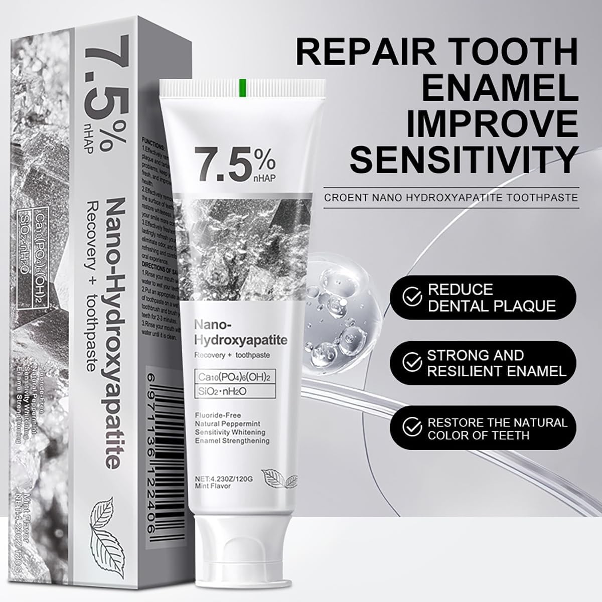 Hydroxyapatite Toothpaste 7.5% Sensitive Teeth Repair Mint 120g