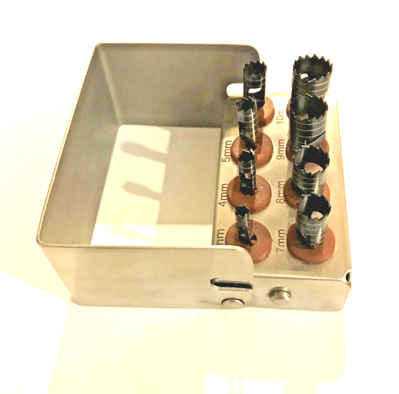 Dental Trephine Drills 8 Piece Kit for Implant Surgery + Bur Holder Black