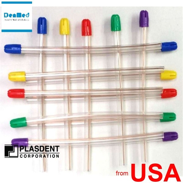 PLASDENT Saliva Ejector CLEAR w/ MULTICOLOR Tip 1000 pk Bag 100 x 10 b 420957-10