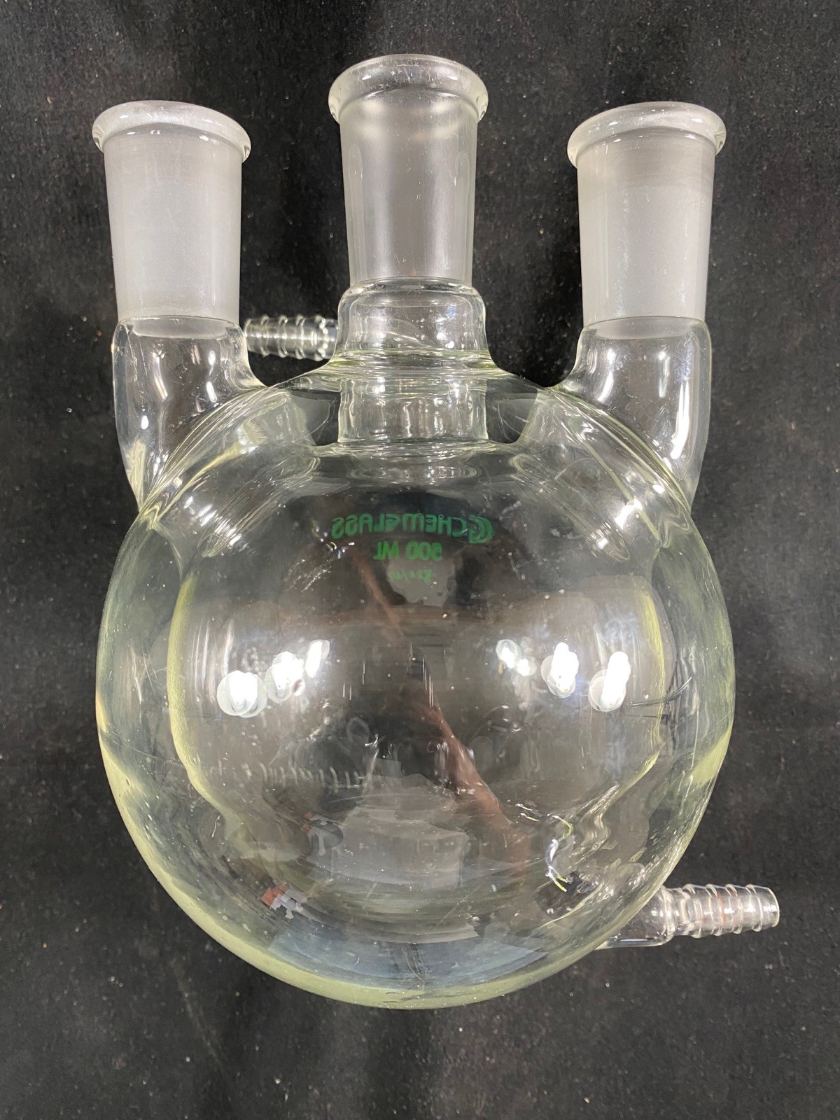 CHEMGLASS 500mL 24/40 Heavy Wall Round Bottom 3-Neck Jacketed Flask CG-1538-01