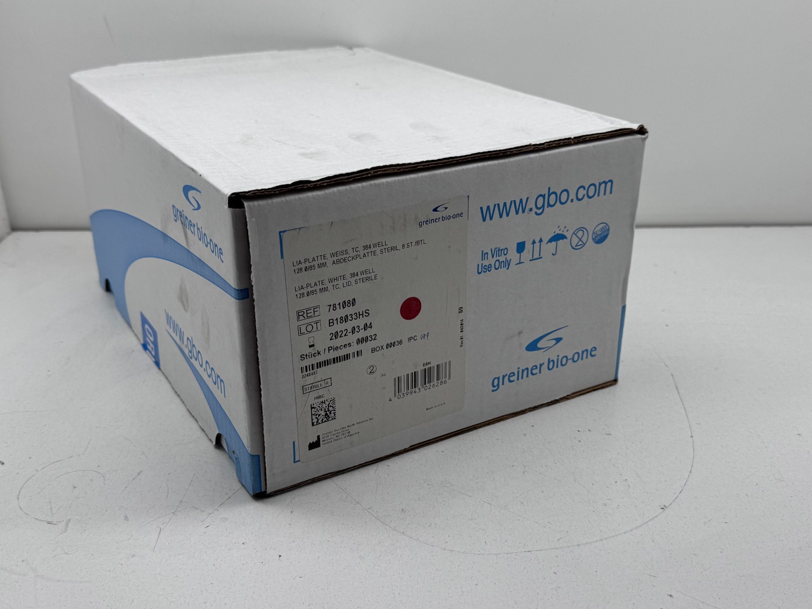 (32/case) Greiner Bio-One 781080 LIA-Plate 384-Well F-BOTTOM Microplate EXPIRED