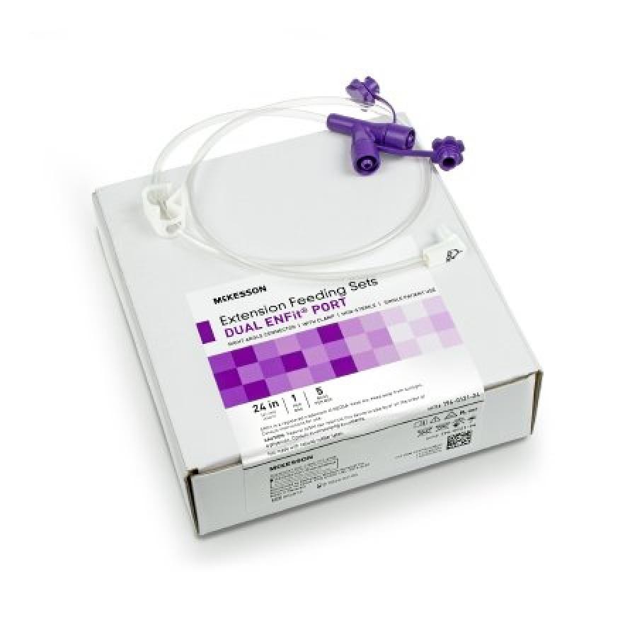 McKesson Enteral Feed Extend Set 24″ Enfit YPort Right Angle Connector/Clamp 30
