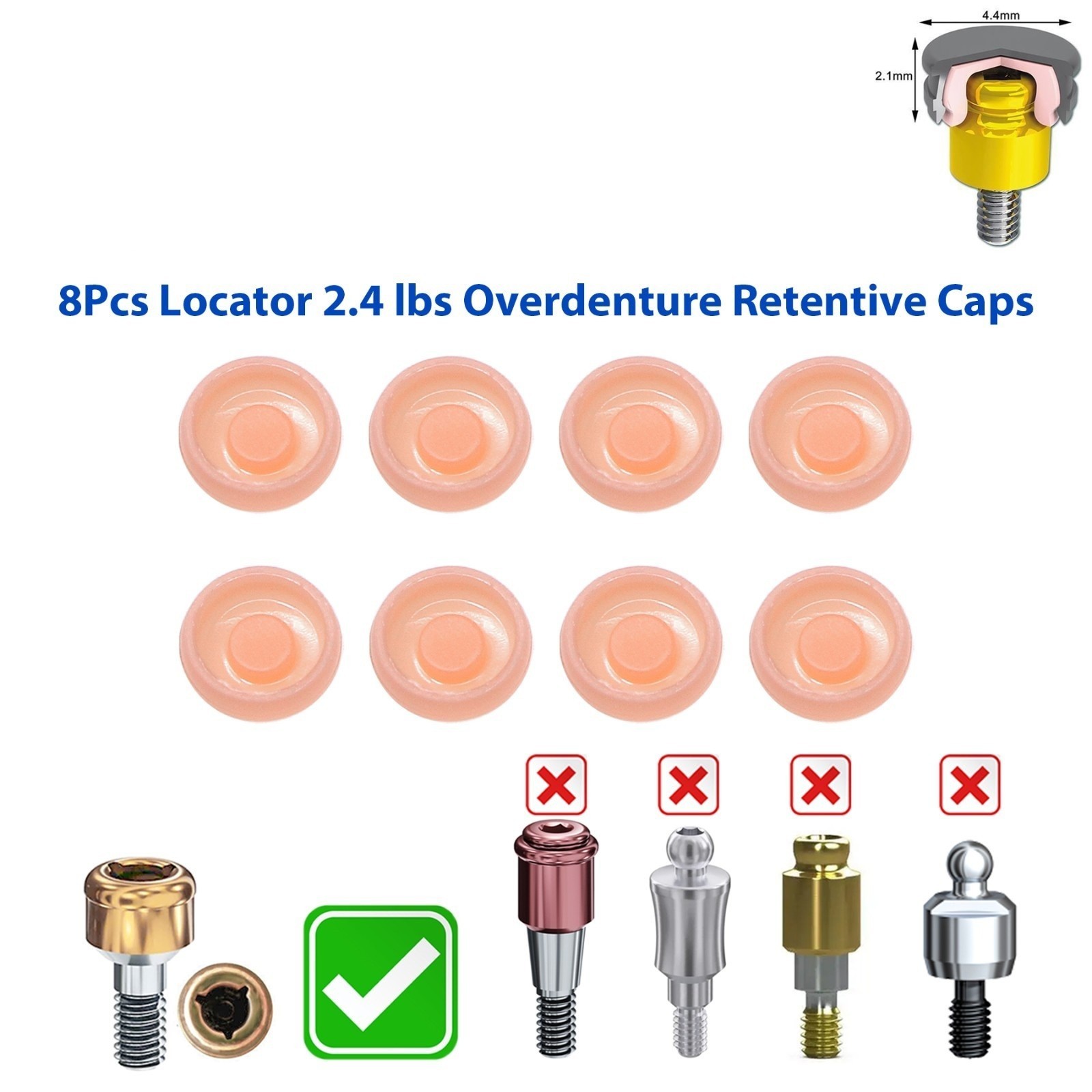 Dental Overdenture Retention Caps For Implant Locator Abutment Inserts 5/8pcs