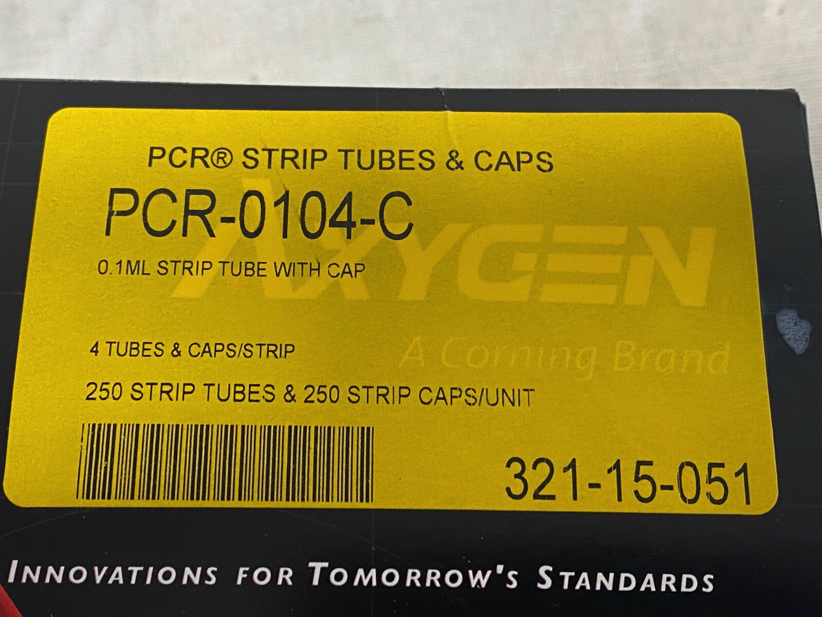 (250/Pk) CORNING AXYGEN 0.1mL Clear PCR Strip Tubes And Caps PCR-0104-C