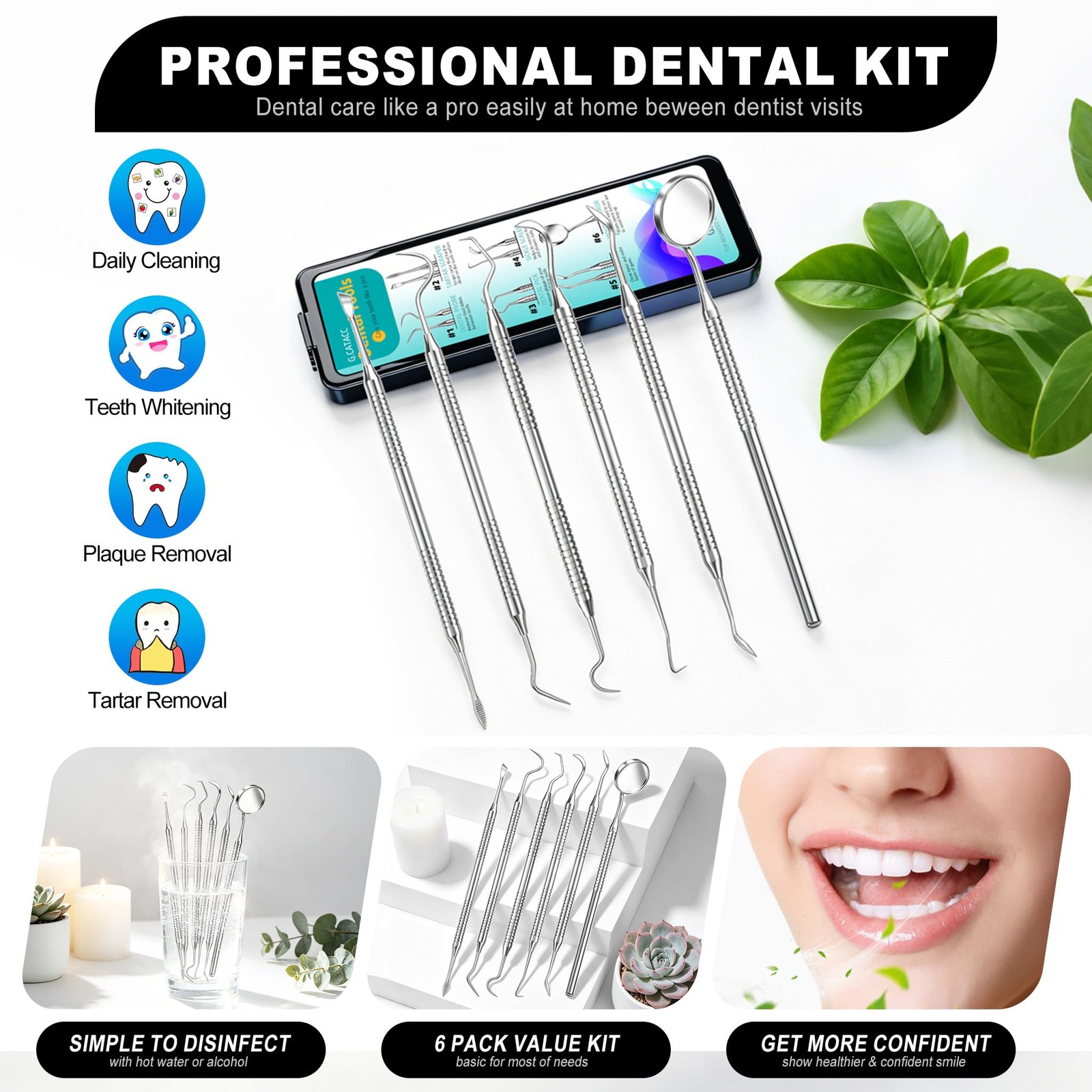 CATACC PRO Dental Tools, 1 Count (Pack of 6), Tools With Case – Black