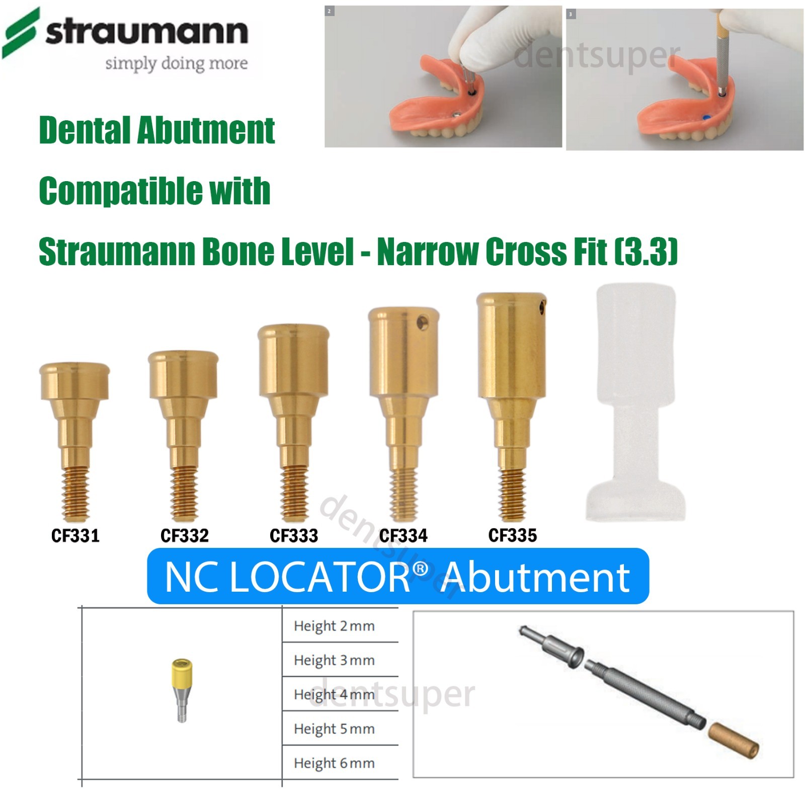 Fit Straumann Bone Level NC Locator Classic Overdenture Abutment Narrow Cross