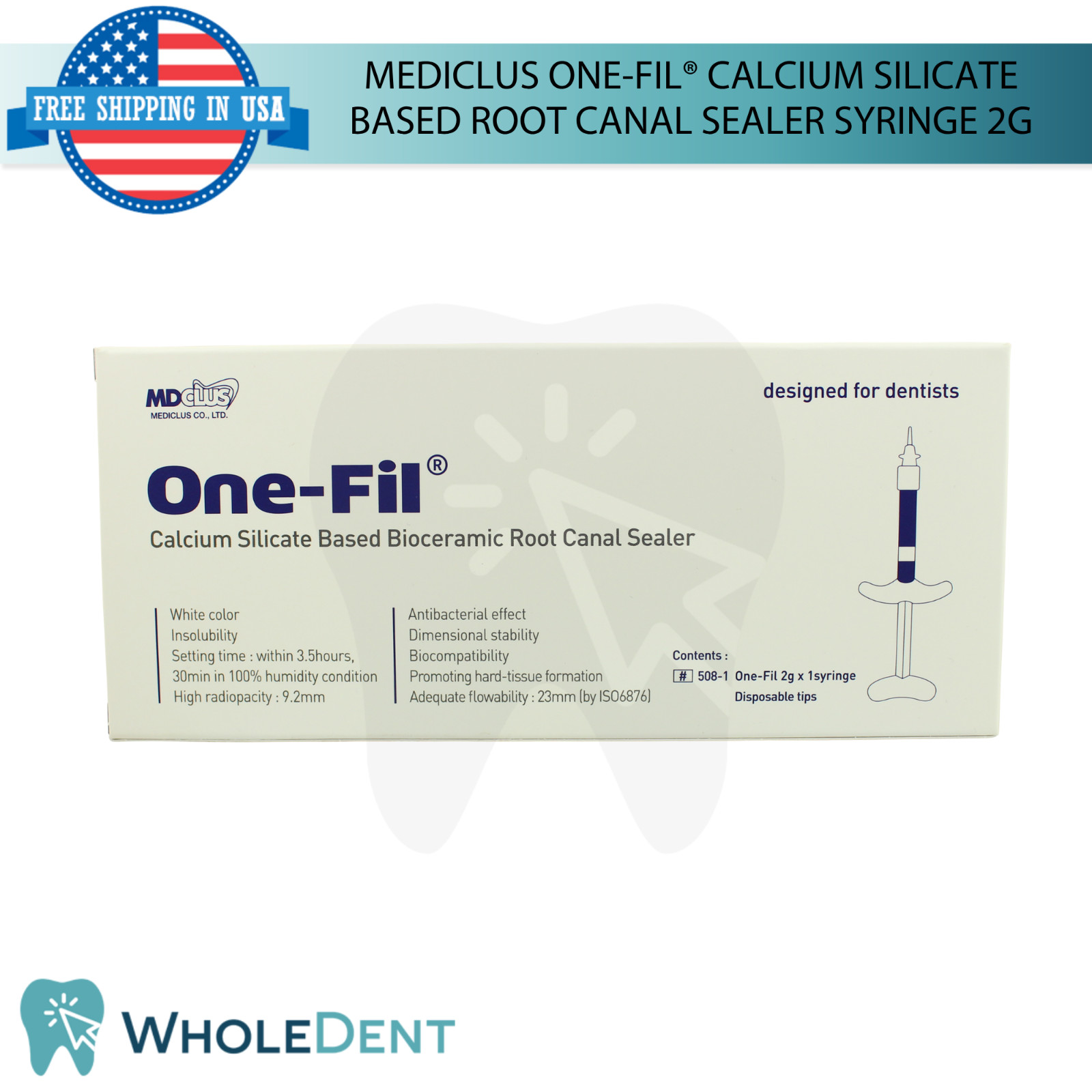 Dental One-Fil® Calcium Silicate Based Ro0t Canal Sealer Syringe 2g Bioceramic