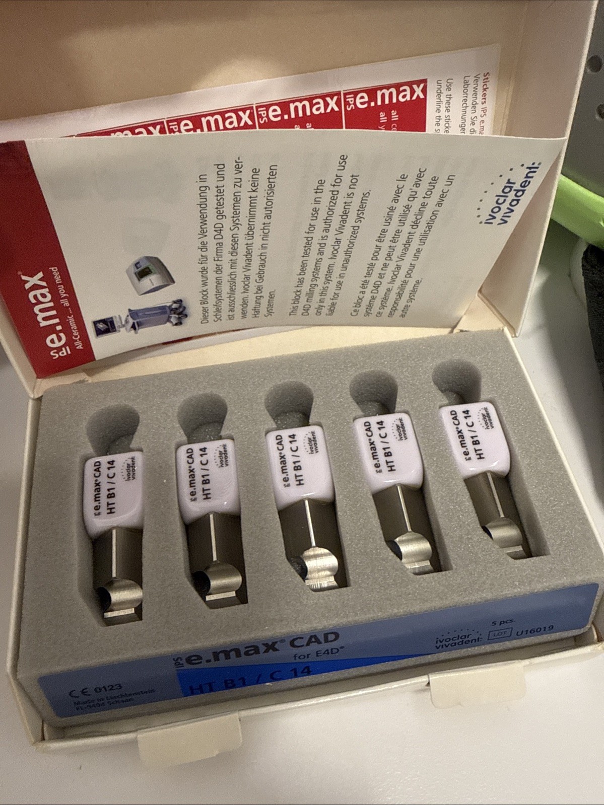 Ivoclar Emax Cad HT B1/C14 for E4D Dental Blocks 5pcs Set
