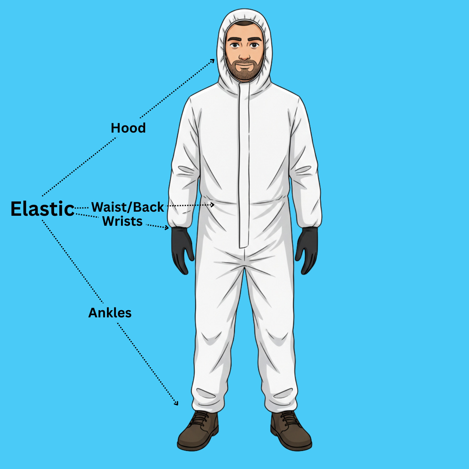 25-50 Disposable 55G Microporous Coveralls Zipper White Suit Hood Elastic Cuffs