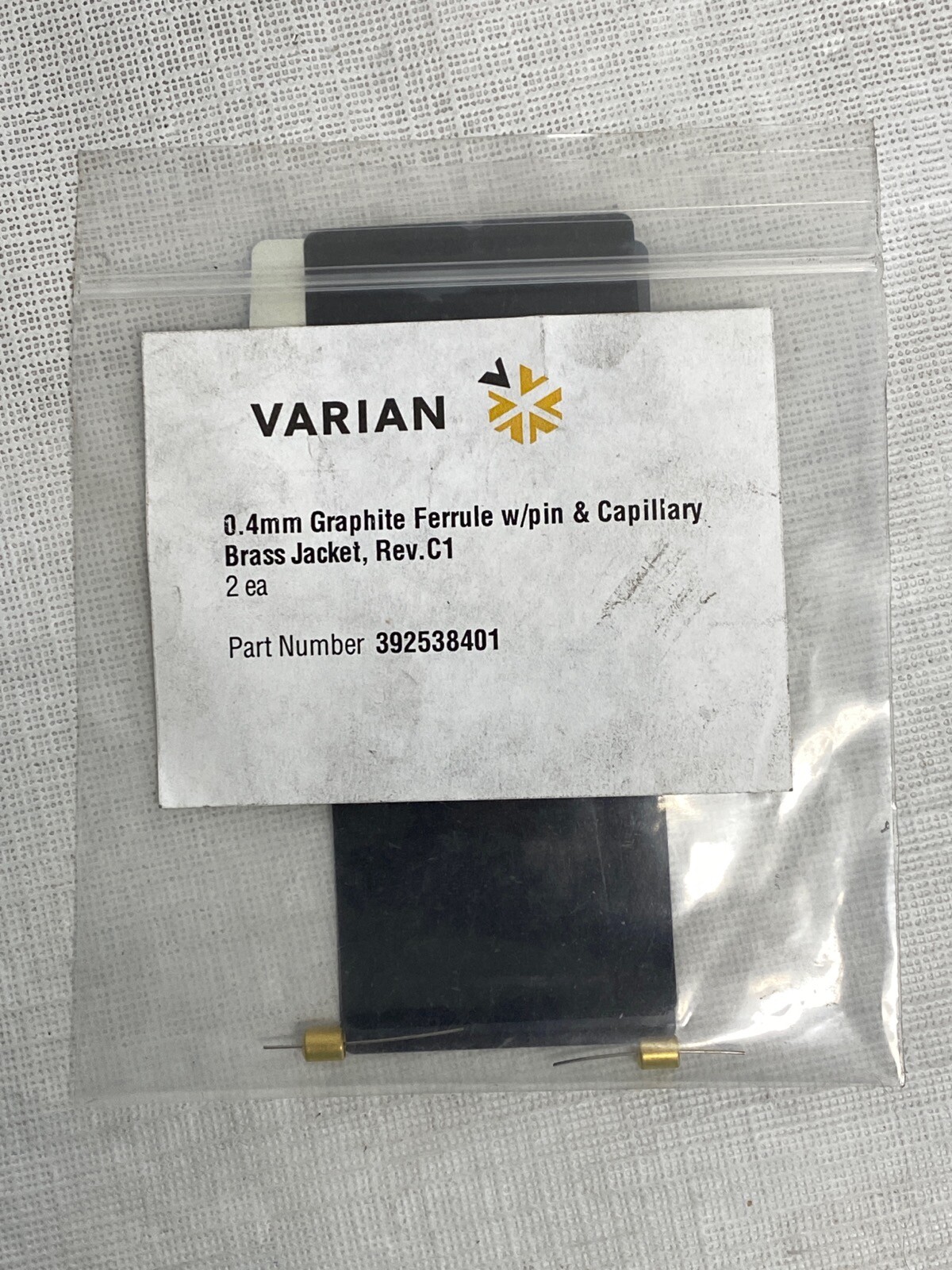 VARIAN AGILENT 0.4mm Graphite Ferrule w/ Pin & Capillary Brass Jacket 392538401