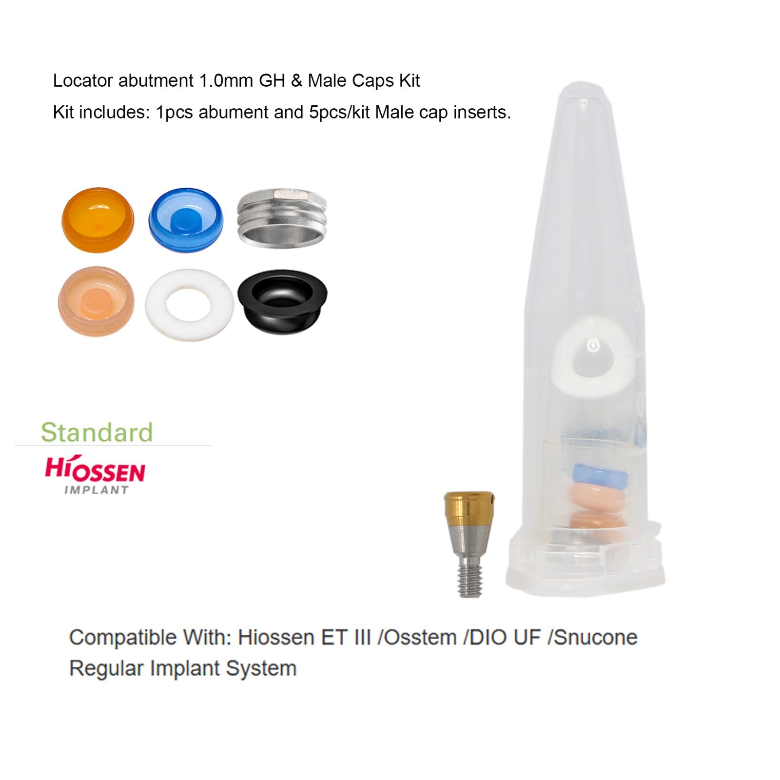 Hiossen Overdenture Locator Abutment Male Cap Inserts fits Oss Regular Implants
