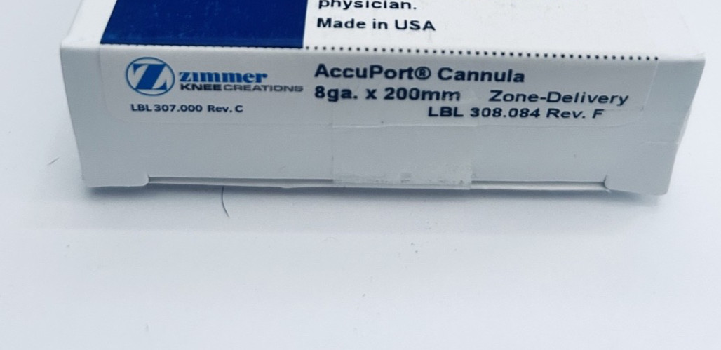 Zimmer AccuPort Cannula 8Ga x 200mm Zone Delivery REF 308.084 Exp 2027