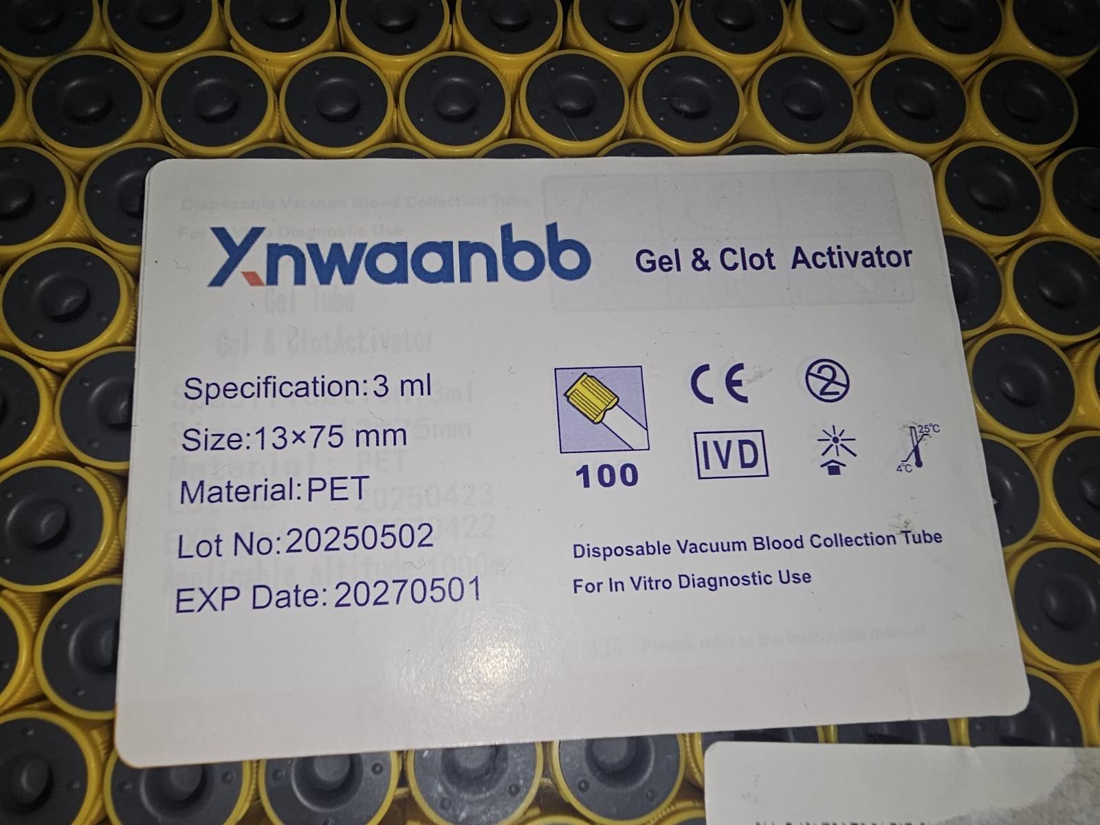 Xnwaanbb Gel & Clot Activator 100pc 3ml Vaccum Blood Collection Tube 13x75mm For