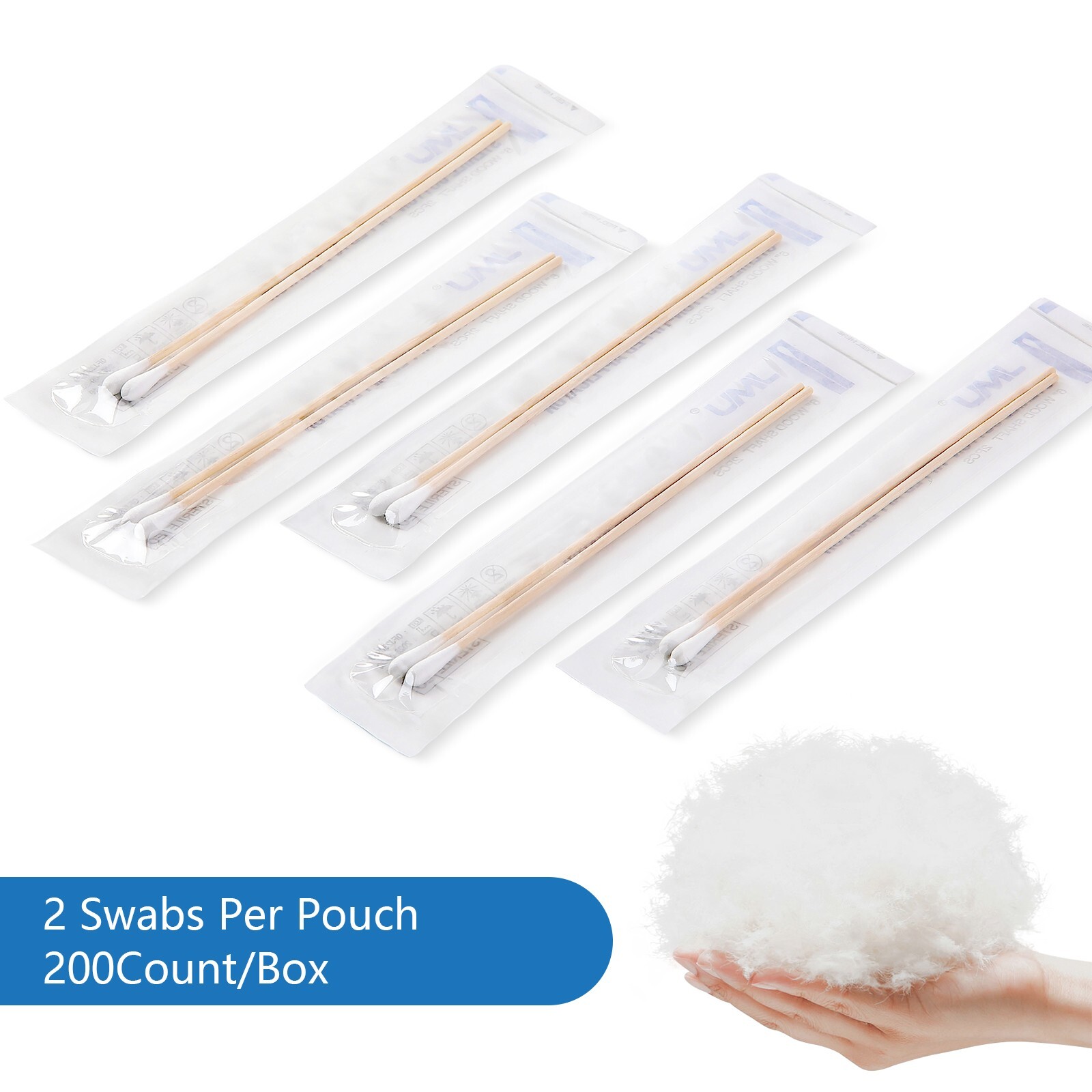 200Pcs JMU 6 Inch Sterile Cotton Tipped Applicators Long Medical Cotton Swabs