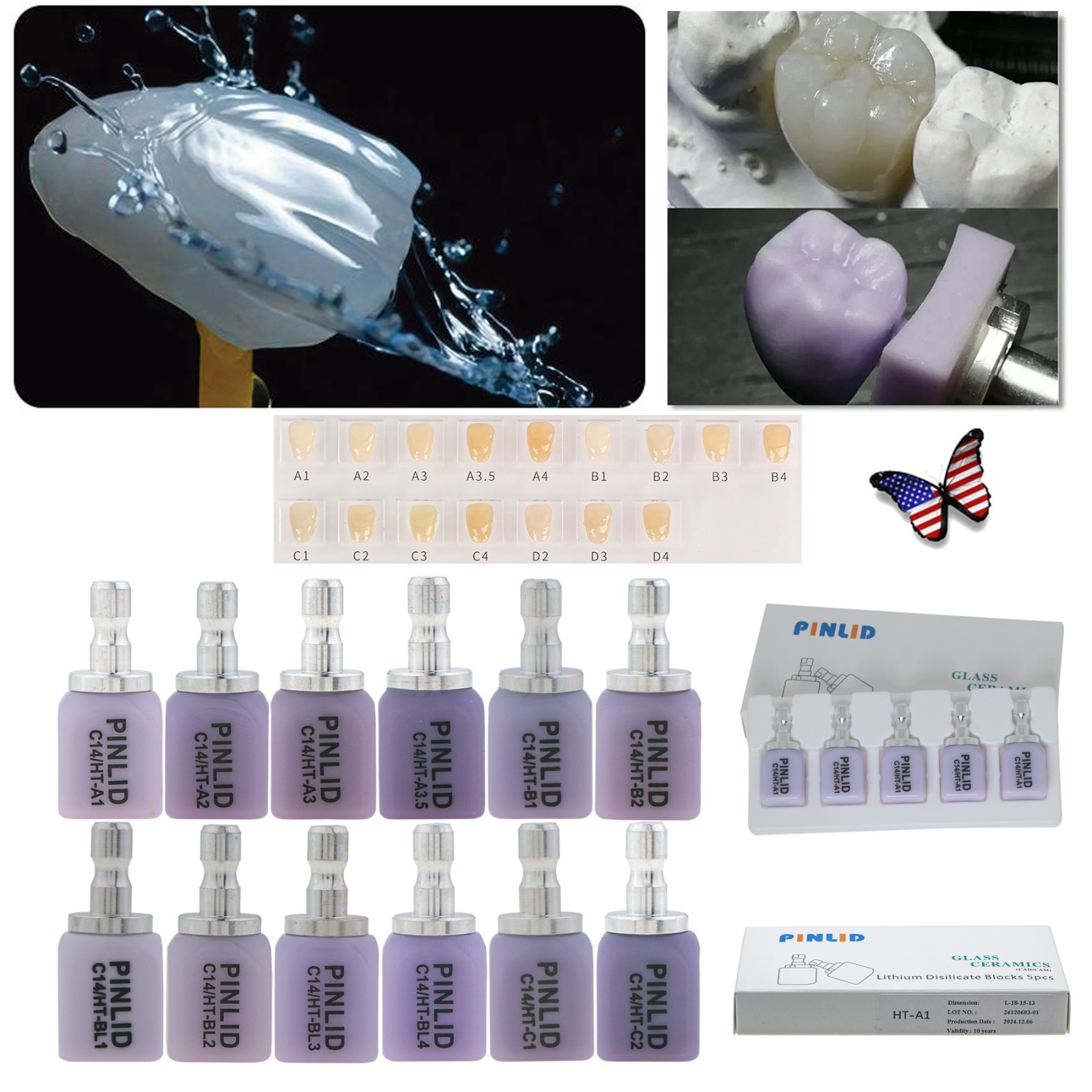 Dental CAD/CAM Lithium Disilicate Glass Ceramic Blocks C14 HT High Translucency