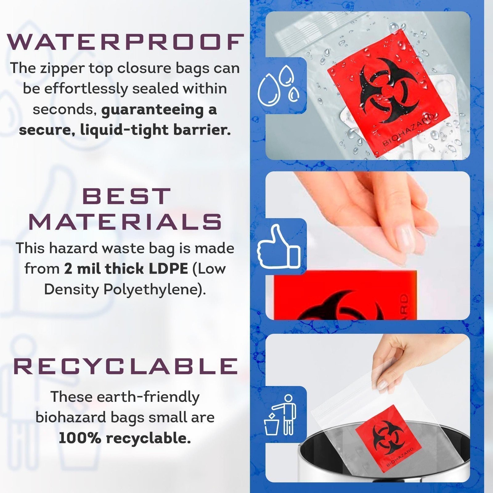 Biohazard Specimen Transport Bags Clear Zipper 2 Mil 1000 Count 3 x 5 in