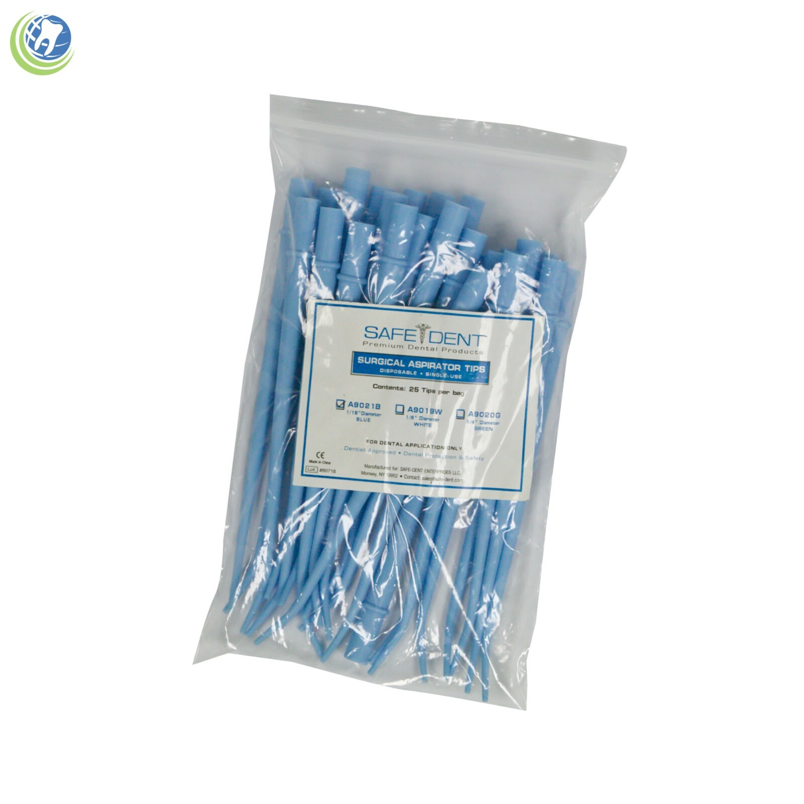 Dental Surgical Aspirator Suction Cannula Tips Blue 1/16″ Diameter Type I 25/Bag