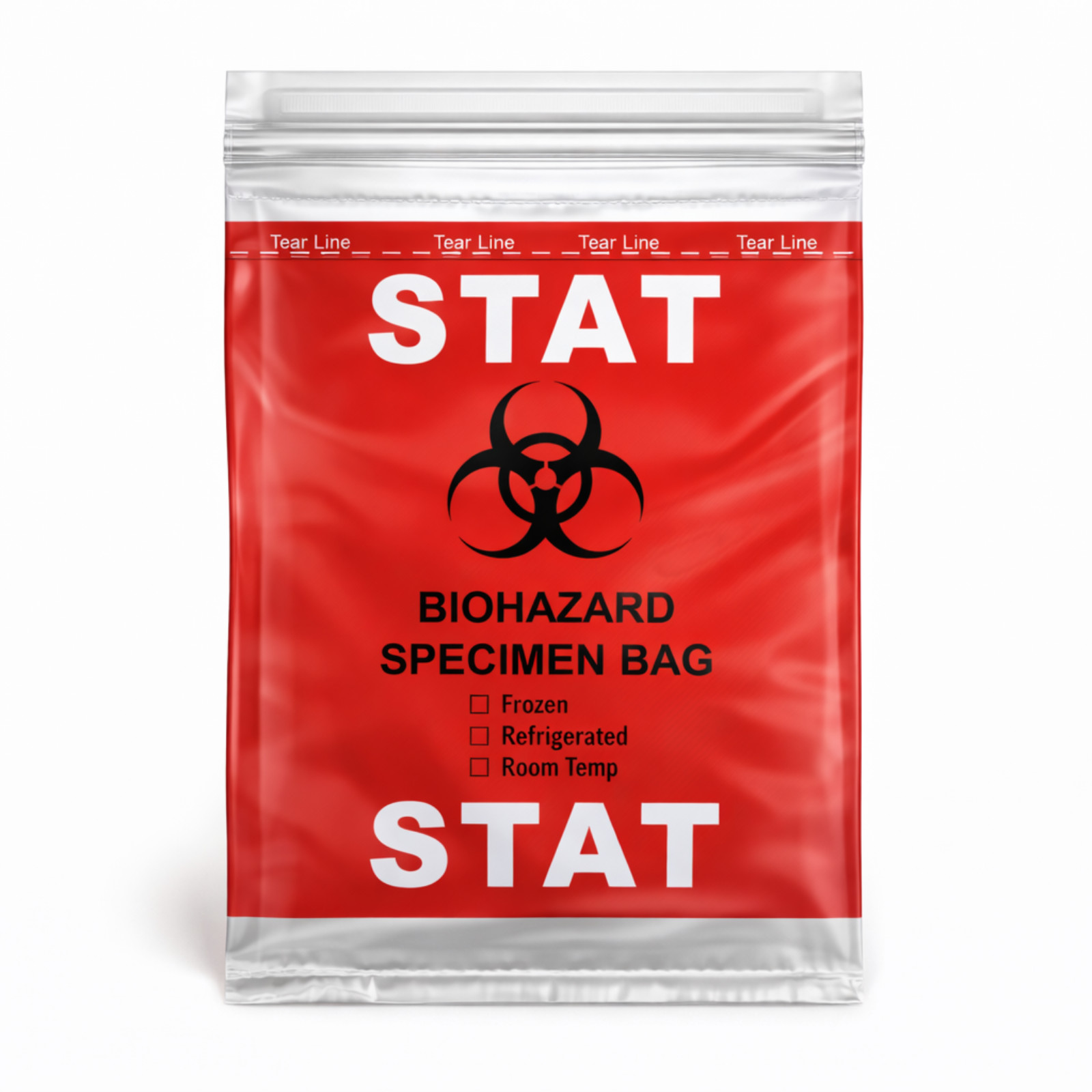 1000PCS 6x9IN STAT SPECIMEN TRANSPORT BIOHAZARD BAG, RED, ECONO-ZIP