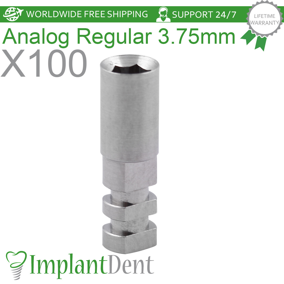 100x Dental Analog Regular Platform D-3.75mm Stainless Steel Int Hex 2.42mm